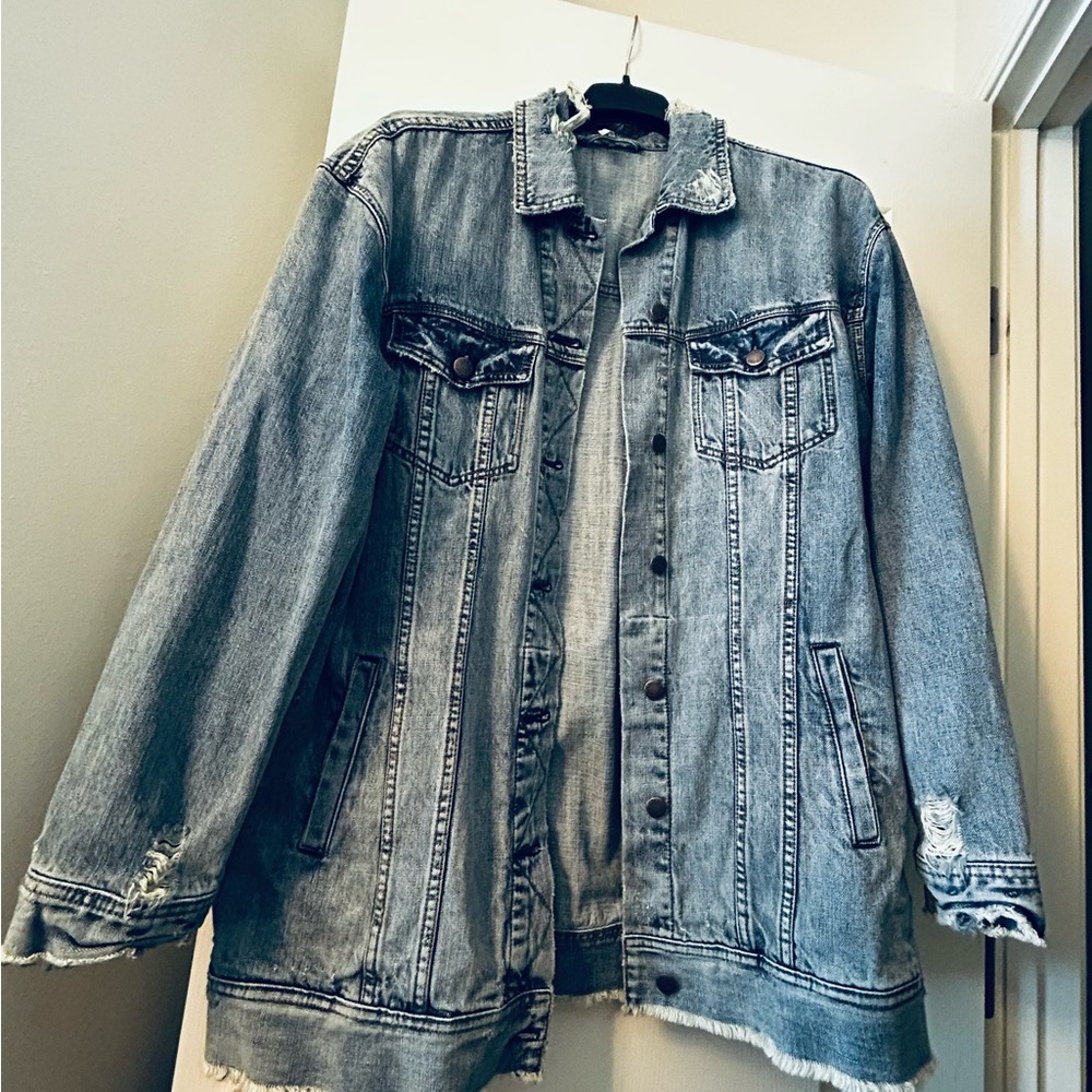 Free People Blue Frayed Denim Jacket - NEW